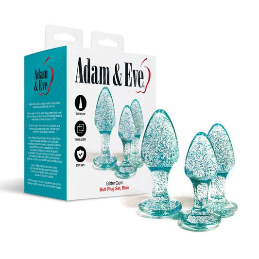 Adam & Eve Glitter Gem 3-Piece Butt Plug Set - Blue-(g135 4000) - G135 4000