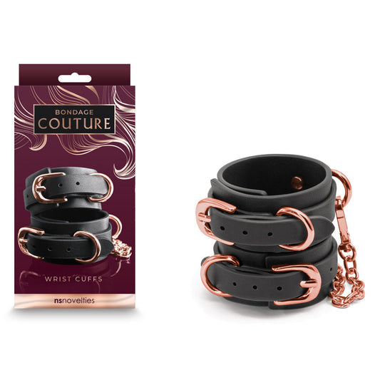 Bondage Couture Wrist Cuffs - Black-(nsn-1306-33) - NSN-1306-33