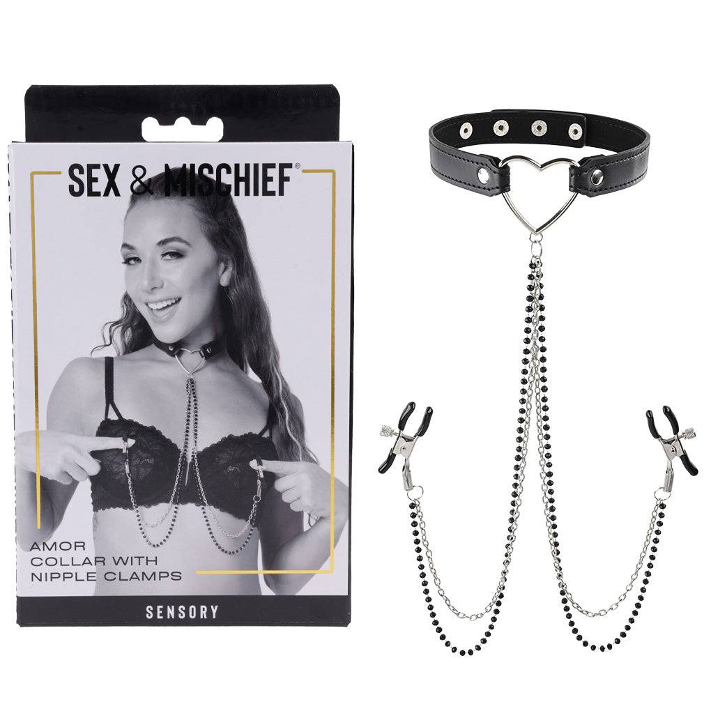 Sex & Mischief Amor Collar with Nipple Clamps-(ss09834) - SS09834