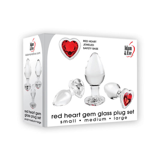 Adam & Eve RED HEART GEM GLASS PLUG SET-(ae-wf-1126-2) - AE-WF-1126-2