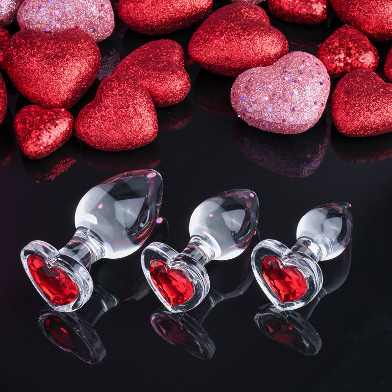 Adam & Eve RED HEART GEM GLASS PLUG SET-(ae-wf-1126-2) - AE-WF-1126-2