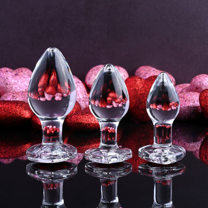 Adam & Eve RED HEART GEM GLASS PLUG SET-(ae-wf-1126-2) - AE-WF-1126-2