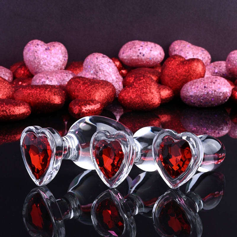 Adam & Eve RED HEART GEM GLASS PLUG SET-(ae-wf-1126-2) - AE-WF-1126-2