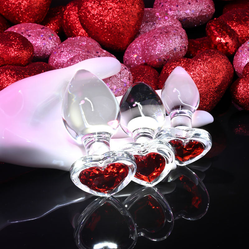 Adam & Eve RED HEART GEM GLASS PLUG SET-(ae-wf-1126-2) - AE-WF-1126-2