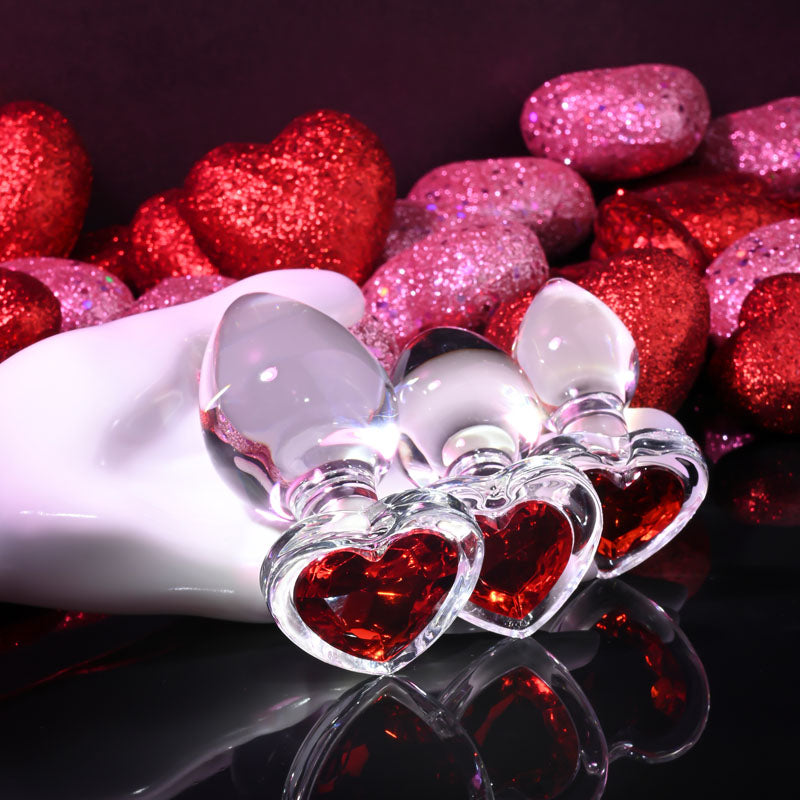 Adam & Eve RED HEART GEM GLASS PLUG SET-(ae-wf-1126-2) - AE-WF-1126-2