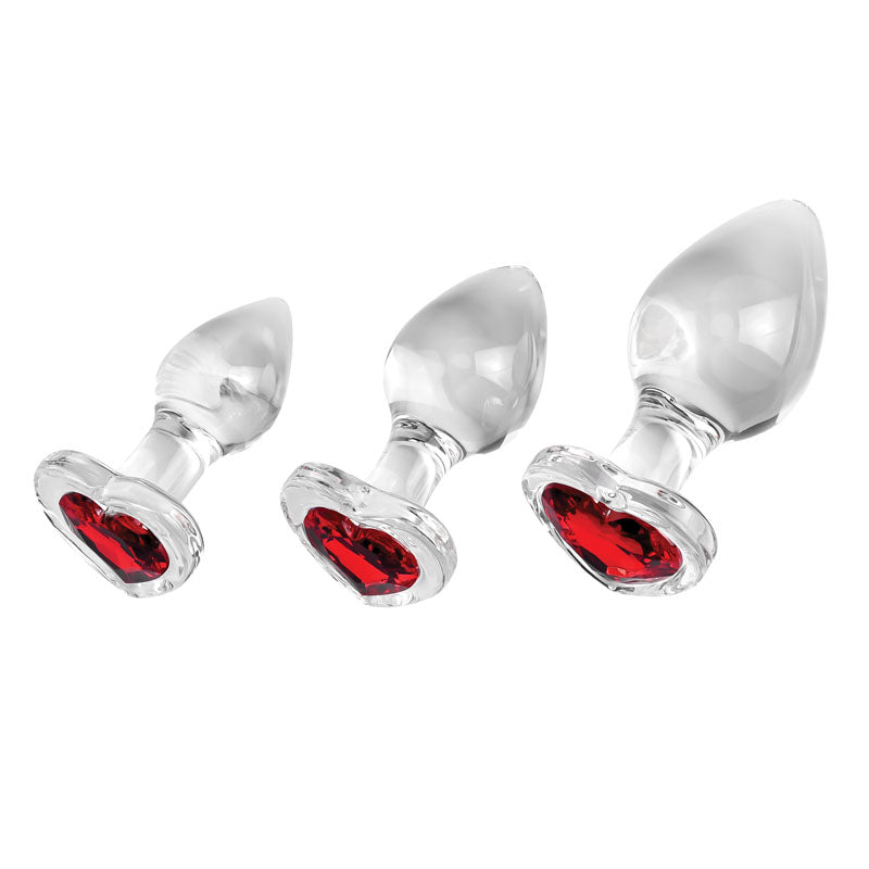 Adam & Eve RED HEART GEM GLASS PLUG SET-(ae-wf-1126-2) - AE-WF-1126-2