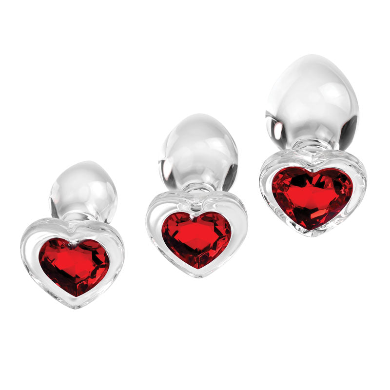 Adam & Eve RED HEART GEM GLASS PLUG SET-(ae-wf-1126-2) - AE-WF-1126-2