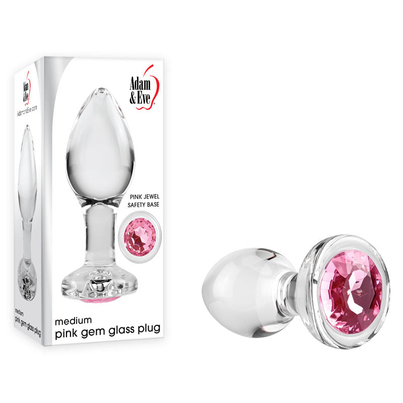 Adam & Eve PINK GEM GLASS PLUG MEDIUM-(ae-wf-1140-2) - AE-WF-1140-2