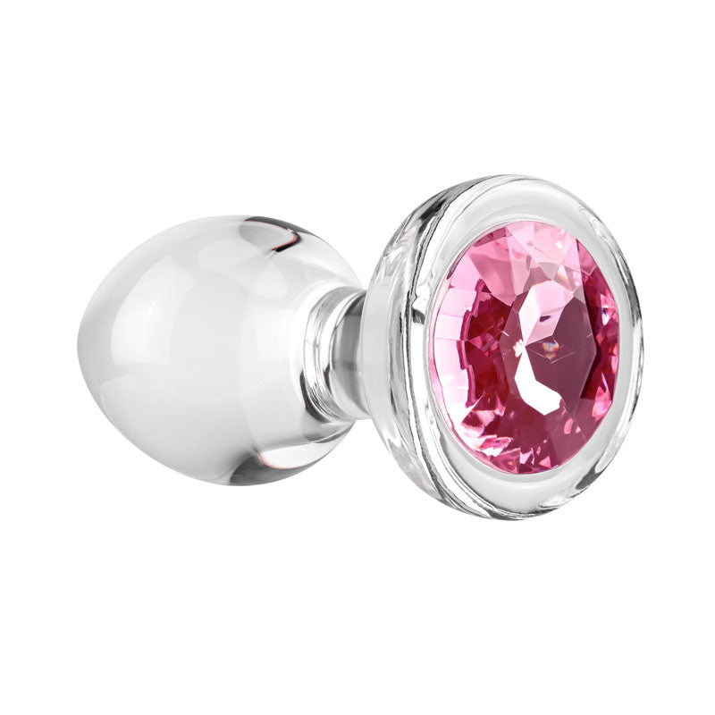 Adam & Eve PINK GEM GLASS PLUG MEDIUM-(ae-wf-1140-2) - AE-WF-1140-2