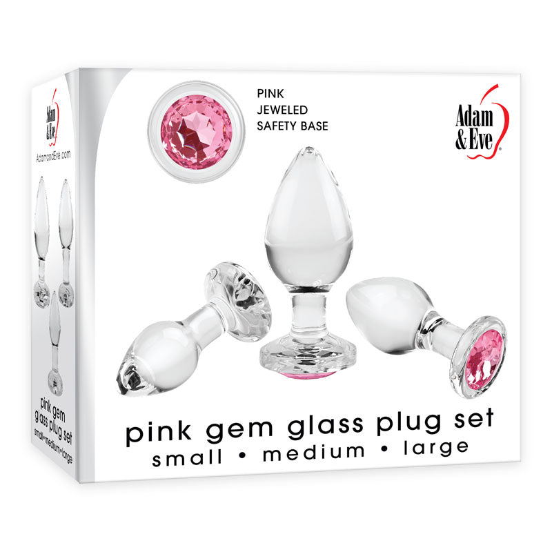 Adam & Eve PINK GEM GLASS PLUG SET-(ae-wf-1164-2) - AE-WF-1164-2