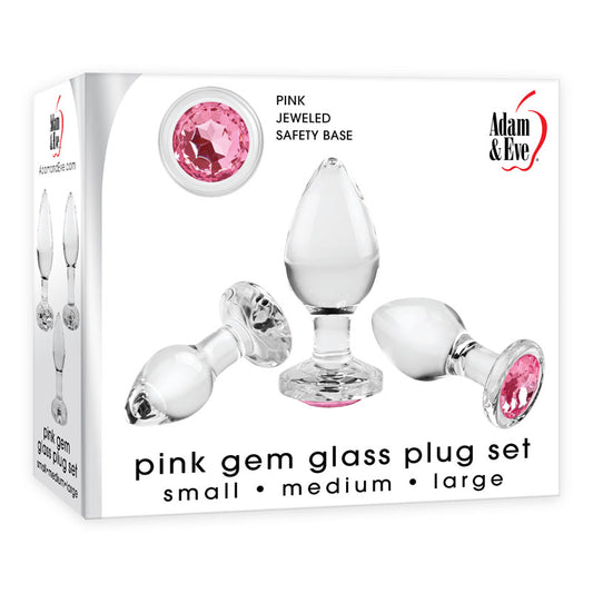 Adam & Eve PINK GEM GLASS PLUG SET-(ae-wf-1164-2) - AE-WF-1164-2