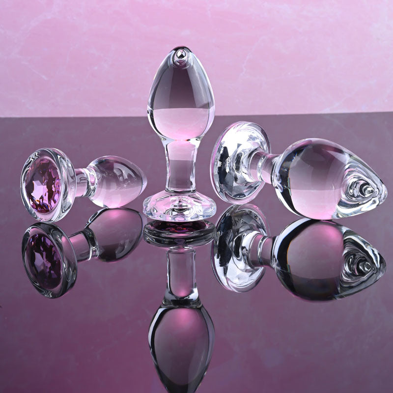 Adam & Eve PINK GEM GLASS PLUG SET-(ae-wf-1164-2) - AE-WF-1164-2