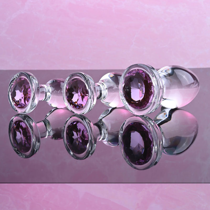 Adam & Eve PINK GEM GLASS PLUG SET-(ae-wf-1164-2) - AE-WF-1164-2