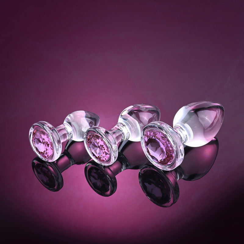 Adam & Eve PINK GEM GLASS PLUG SET-(ae-wf-1164-2) - AE-WF-1164-2