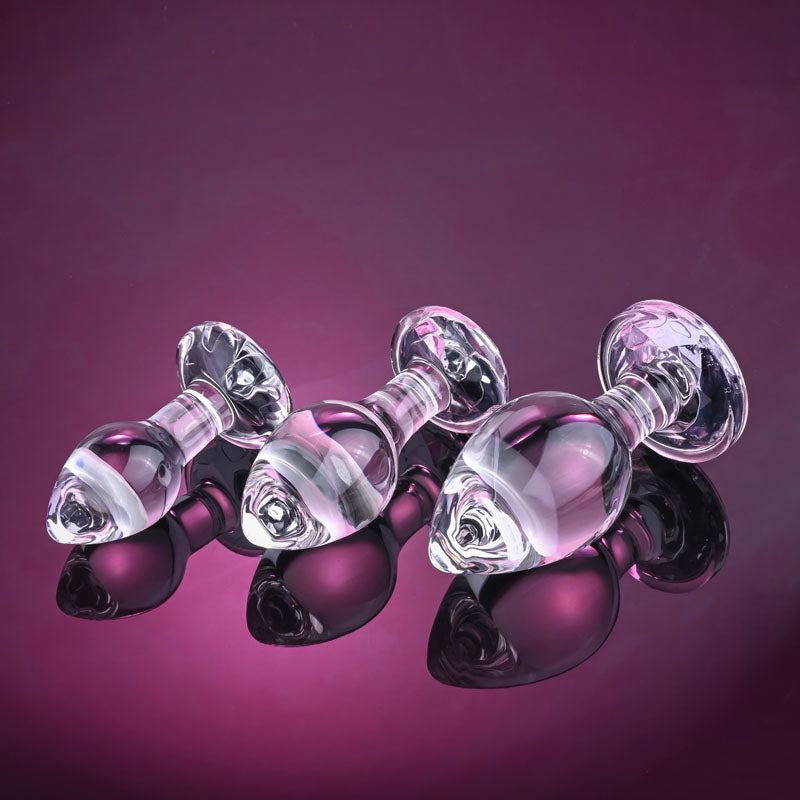 Adam & Eve PINK GEM GLASS PLUG SET-(ae-wf-1164-2) - AE-WF-1164-2