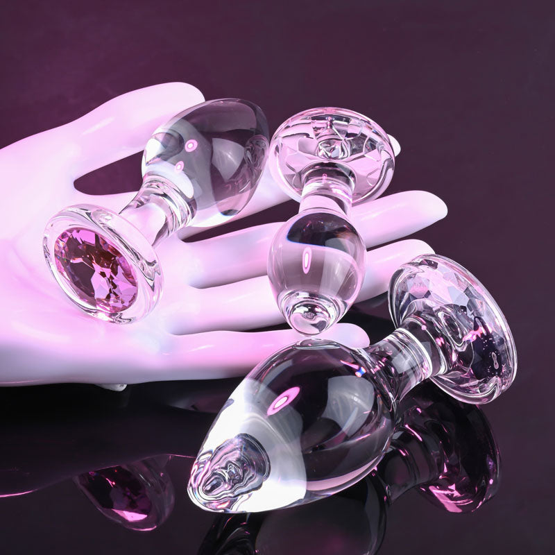 Adam & Eve PINK GEM GLASS PLUG SET-(ae-wf-1164-2) - AE-WF-1164-2