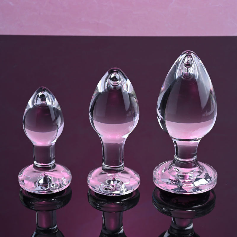 Adam & Eve PINK GEM GLASS PLUG SET-(ae-wf-1164-2) - AE-WF-1164-2