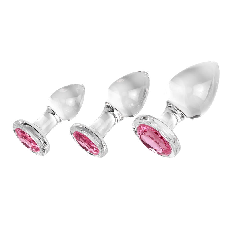 Adam & Eve PINK GEM GLASS PLUG SET-(ae-wf-1164-2) - AE-WF-1164-2