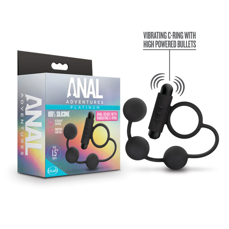 Anal Adventures Platinum Anal Beads & Vibrating C-Ring-(bl-01905) - BL-01905