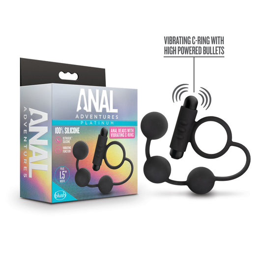 Anal Adventures Platinum Anal Beads & Vibrating C-Ring-(bl-01905) - BL-01905