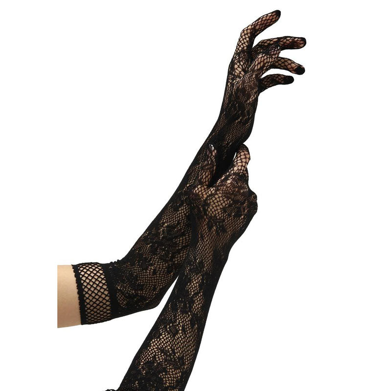 BACI White Label Flower Lace Opera Gloves - Black-(blw6500) - BLW6500