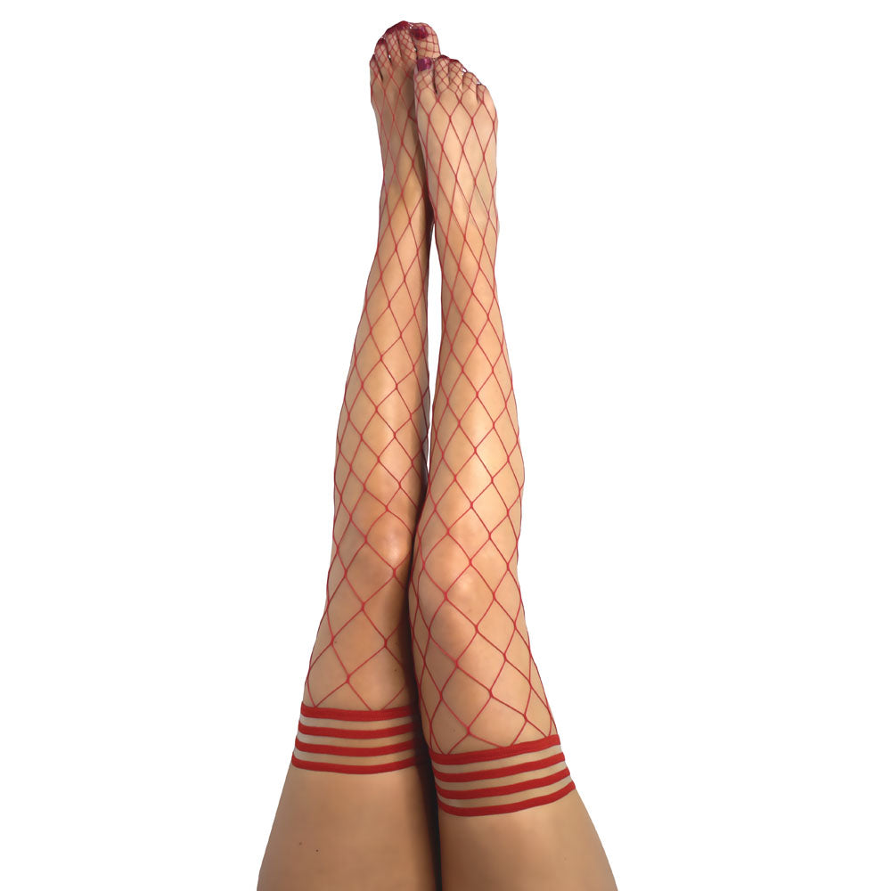 Kixies CLAUDIA Large Diamond Red Fishnet Thigh Highs-(kx1327a) - KX1327A