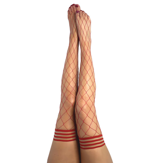 Kixies CLAUDIA Large Diamond Red Fishnet Thigh Highs-(kx1327b) - KX1327B