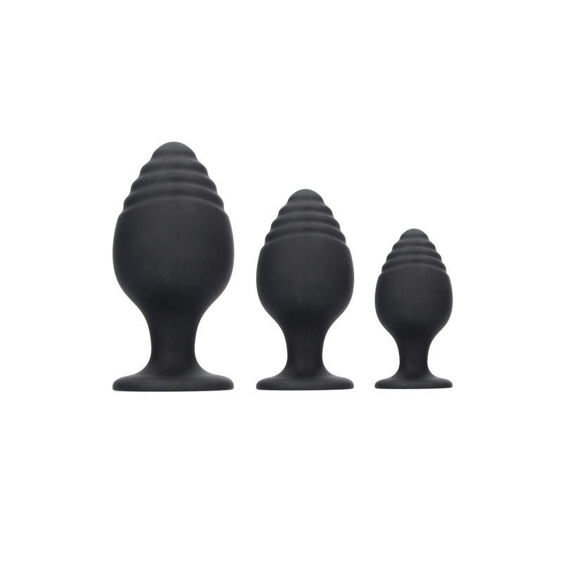 Ouch! Rippled Butt Plug Set-(ou492blk) - OU492BLK