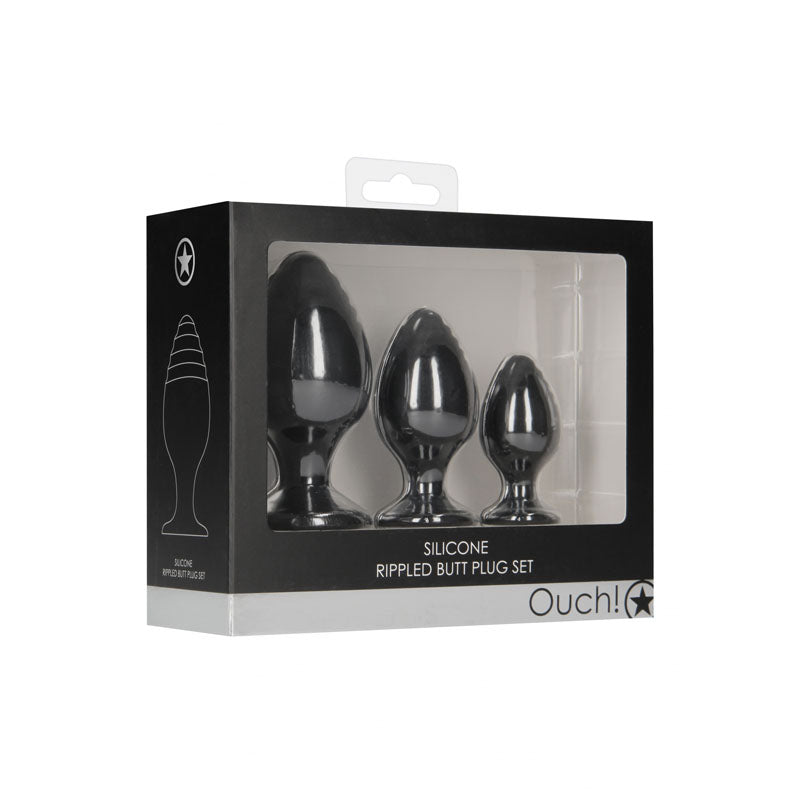 Ouch! Rippled Butt Plug Set-(ou492blk) - OU492BLK