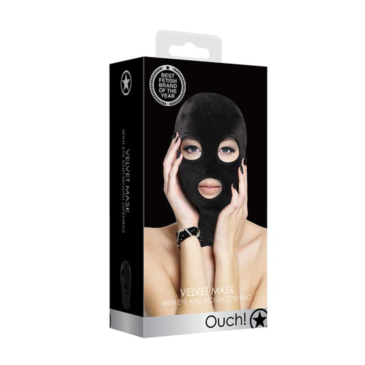 Ouch! Velvet & Velcro Mask with Eye and Mouth Opening-(ou523blk) - OU523BLK