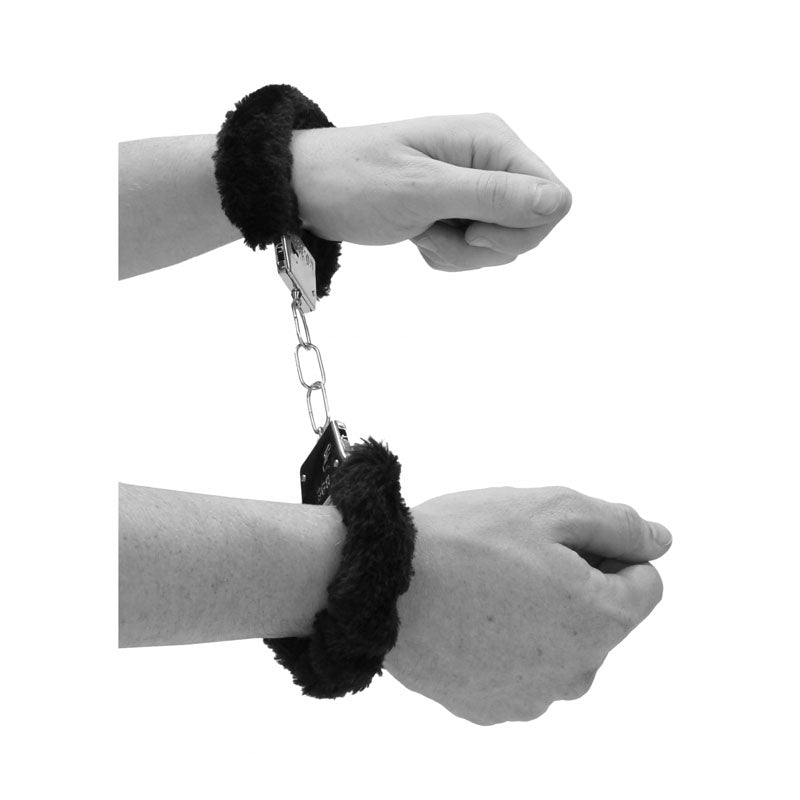 OUCH! Black & White Beginner's Furry Hand Cuffs-(ou658blk) - OU658BLK