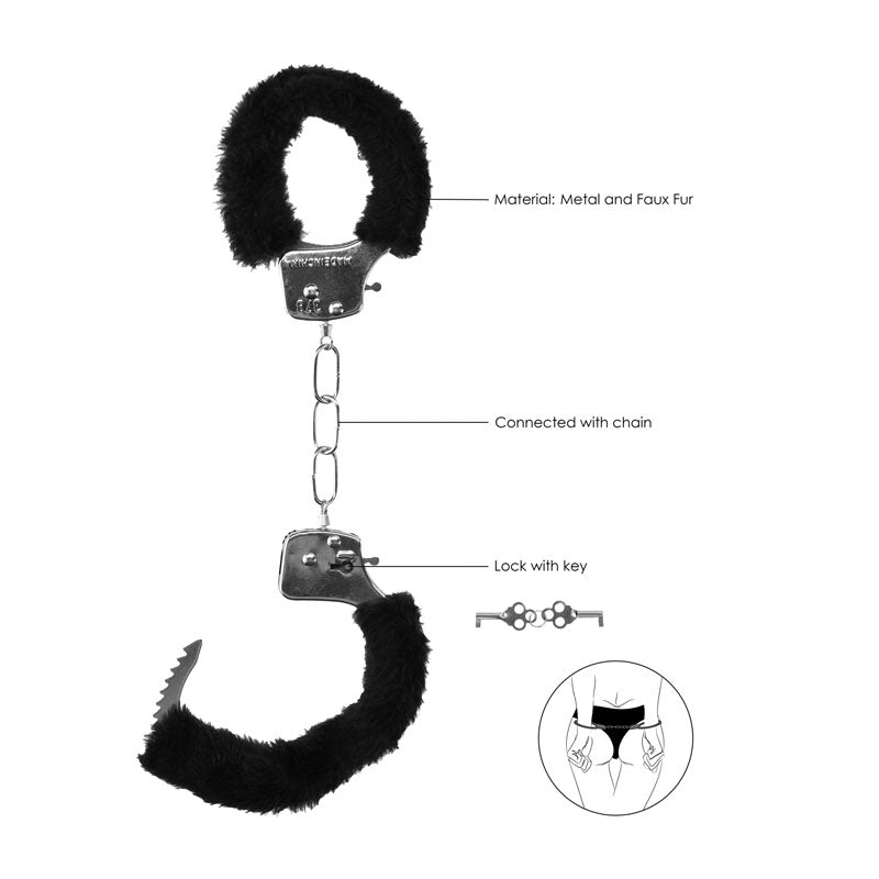 OUCH! Black & White Beginner's Furry Hand Cuffs-(ou658blk) - OU658BLK