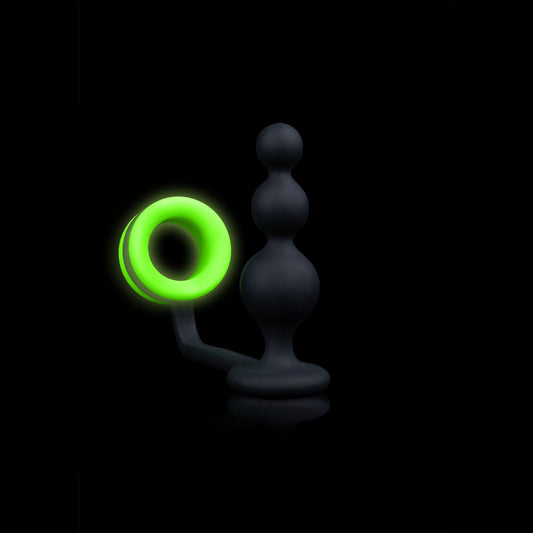 OUCH! Glow In The Dark Beads Butt Plug with Cock Ring-(ou724glo) - OU724GLO