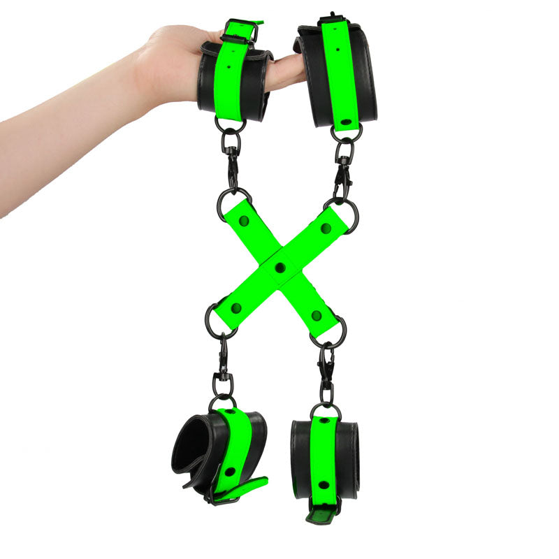 OUCH! Glow in the Dark Hand & Ankle Cuffs with Hogtie-(ou727glo) - OU727GLO