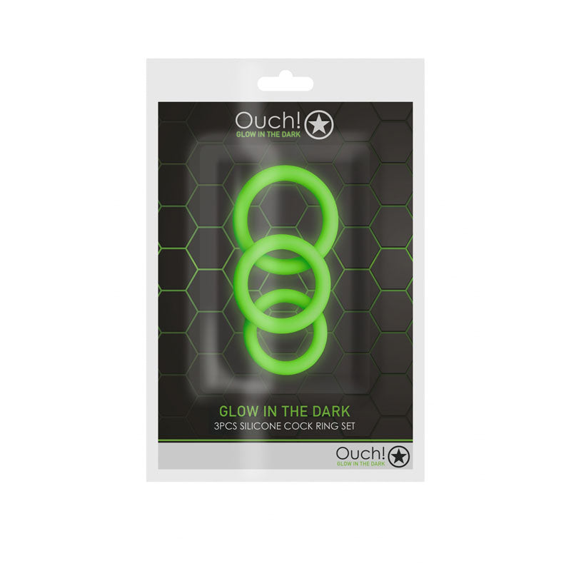 OUCH! Glow In The Dark Cock Ring Set-(ou731glo) - OU731GLO