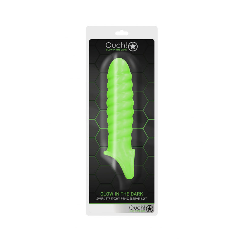 OUCH! Glow In The Dark Swirl Stretchy Penis Sleeve-(ou741glo) - OU741GLO