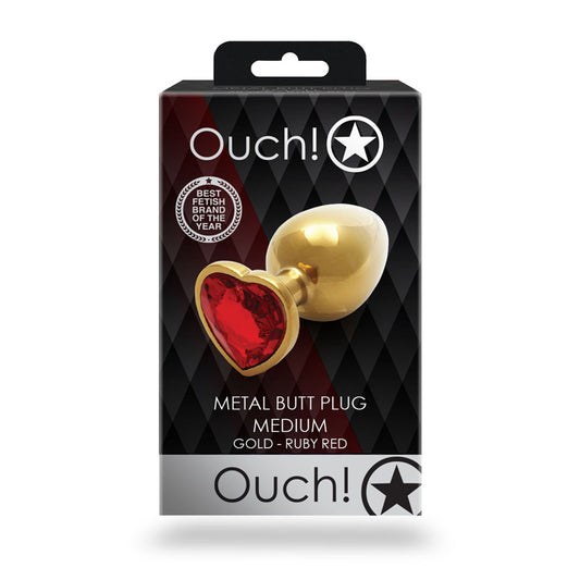 OUCH! Heart Gem Gold Butt Plug - Medium-(ou806gld) - OU806GLD