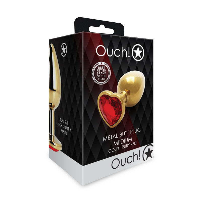 OUCH! Heart Gem Gold Butt Plug - Medium-(ou806gld) - OU806GLD