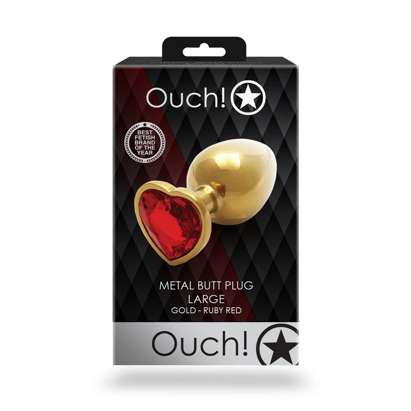 OUCH! Heart Gem Gold Butt Plug - Large-(ou807gld) - OU807GLD