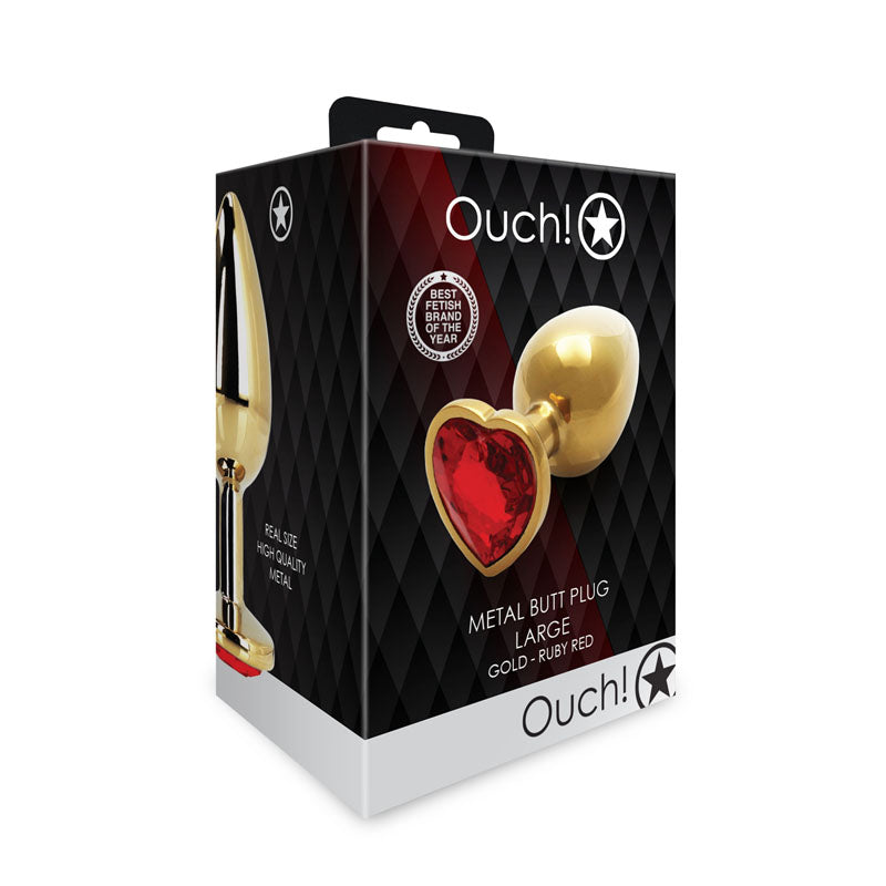 OUCH! Heart Gem Gold Butt Plug - Large-(ou807gld) - OU807GLD