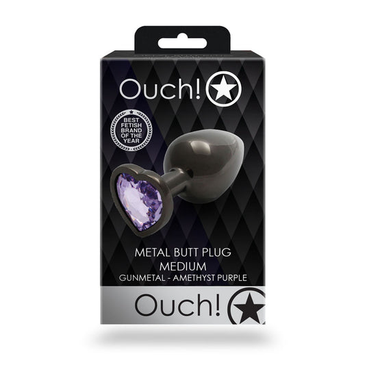 OUCH! Heart Gem Gunmetal Butt Plug - Medium-(ou812gun) - OU812GUN