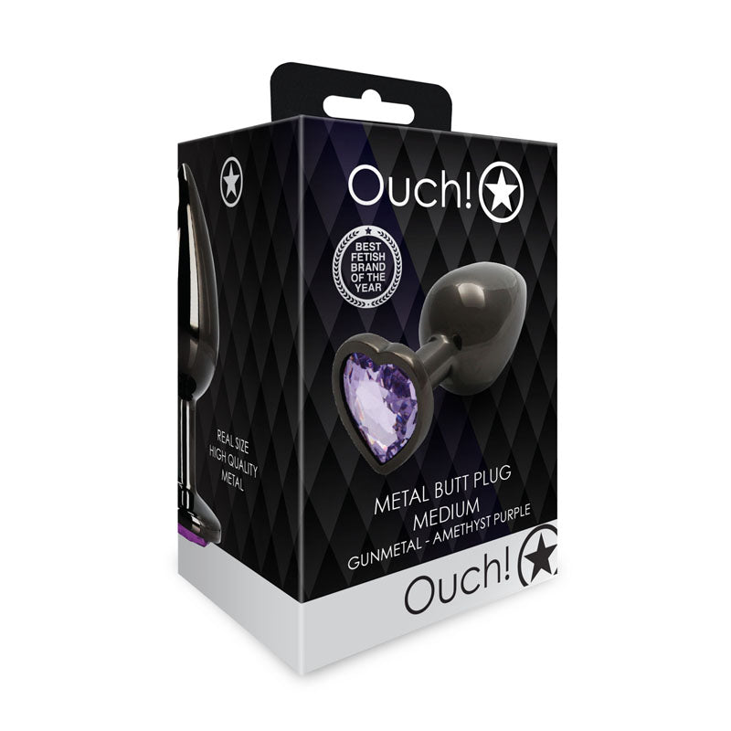 OUCH! Heart Gem Gunmetal Butt Plug - Medium-(ou812gun) - OU812GUN