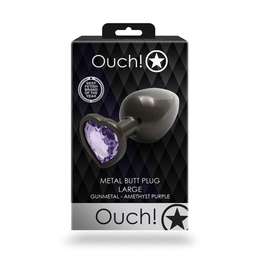 OUCH! Heart Gem Gunmetal Butt Plug - Large-(ou813gun) - OU813GUN