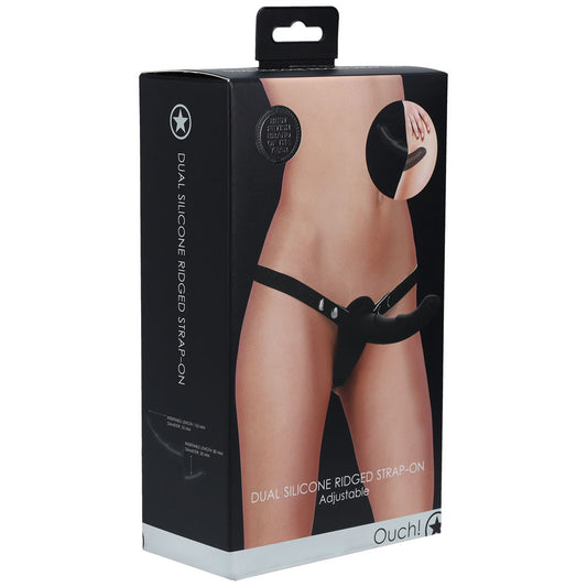 OUCH! Dual Silicone Ridged Strap-On - Black-(ou857blk) - OU857BLK