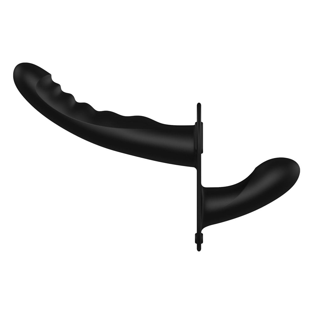 OUCH! Dual Silicone Ribbed Strap-On - Black-(ou858blk) - OU858BLK