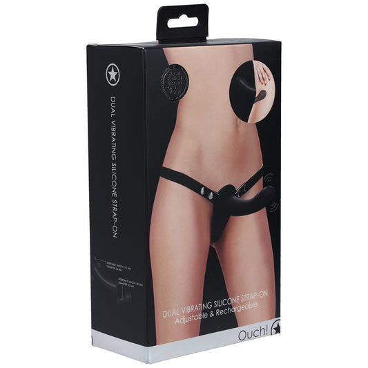 OUCH! Dual Vibrating Silicone Strap-On - Black-(ou862blk) - OU862BLK