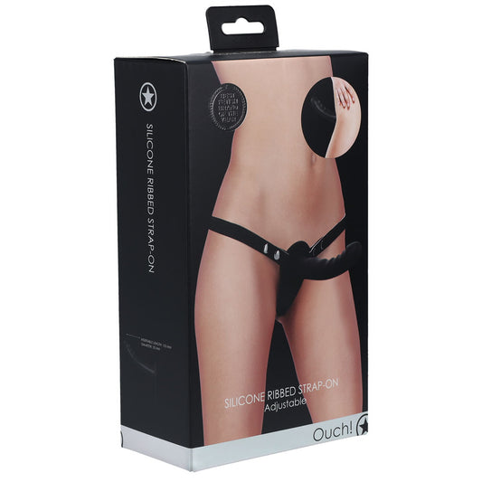 OUCH! Silicone Ribbed Strap-On - Black-(ou864blk) - OU864BLK