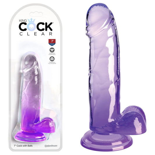 King Cock Clear 7'' Cock with Balls - Purple-(pd5754-12) - PD5754-12