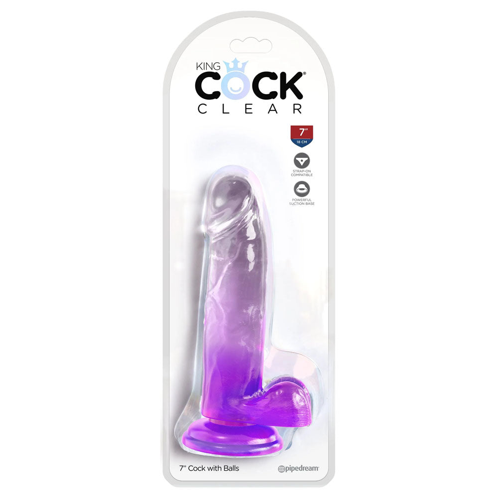 King Cock Clear 7'' Cock with Balls - Purple-(pd5754-12) - PD5754-12