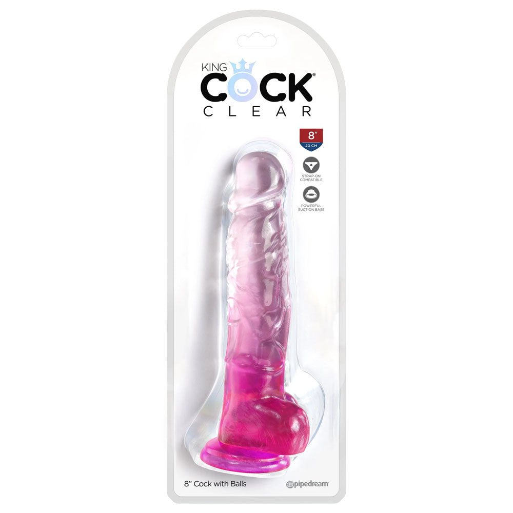 King Cock Clear 8'' Cock with Balls - Pink-(pd5756-11) - PD5756-11